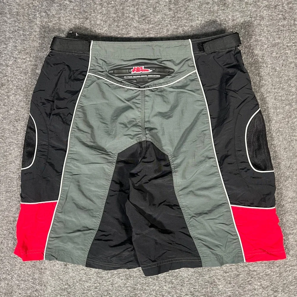 Vintage No Fear Board Shorts Mens 38 Colorblock Nylon Motocross Y2K 90s Gray Red